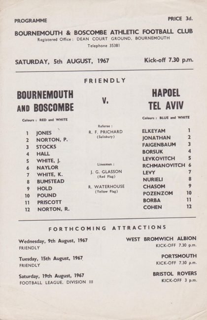 Bournemouth & Boscombe v Hapoel Tel Aviv 05-Aug-1967