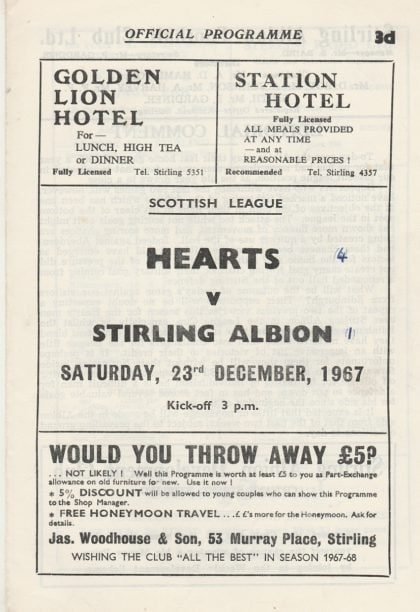 Stirling Albion v Heart of Midlothian  23-Dec-1967