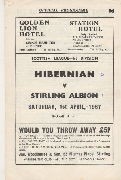 Stirling Albion v Hibernian   01-Apr-1967