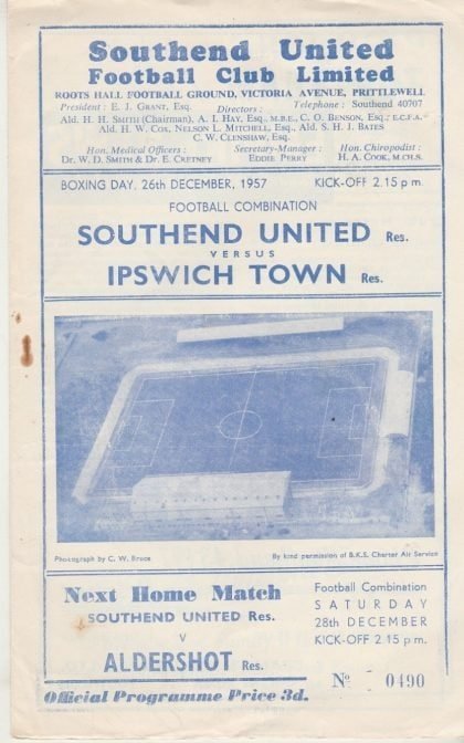 Southend United Reserves v Ipswich Town Reserves  26-Dec-1957