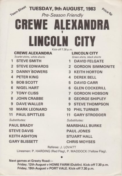 Crewe Alexandra v Lincoln City 09-Aug-1983