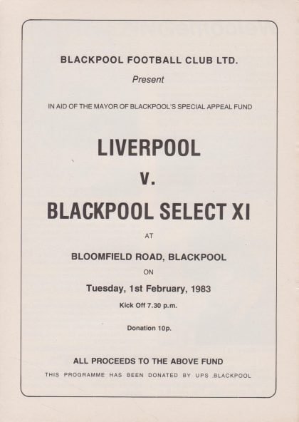 Blackpool Select XI v Liverpool  01-Feb-1983