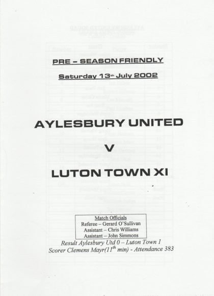 Aylesbury United v Luton Town XI  13-Jul-2002