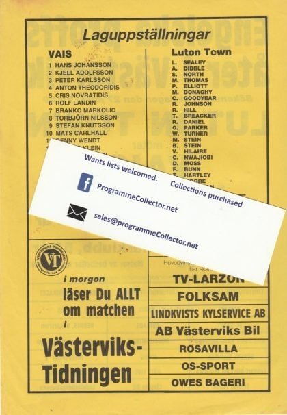 Vais v Luton Town 27-Jul-1984