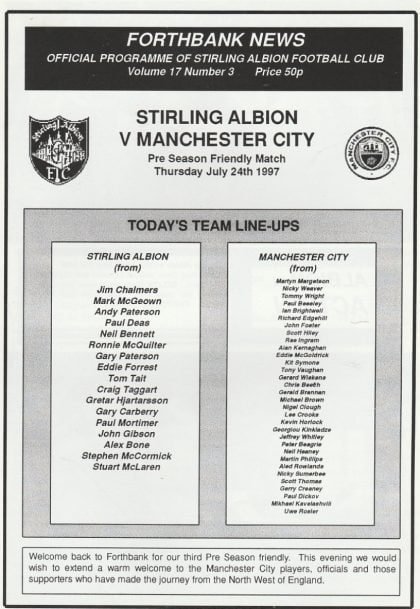 Stirling Albion v Manchester City 24-Jul-1997