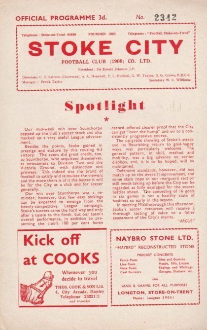 Stoke City v Middlesbrough 13-Sep-1958
