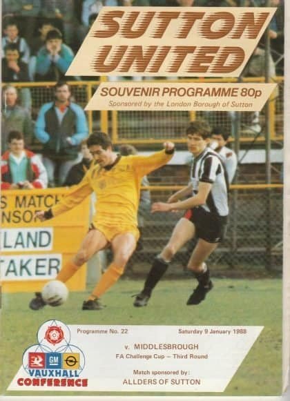Sutton United v Middlesbrough  09-Jan-1988