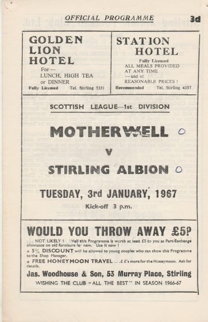 Stirling Albion v Motherwell   03-Jan-1967