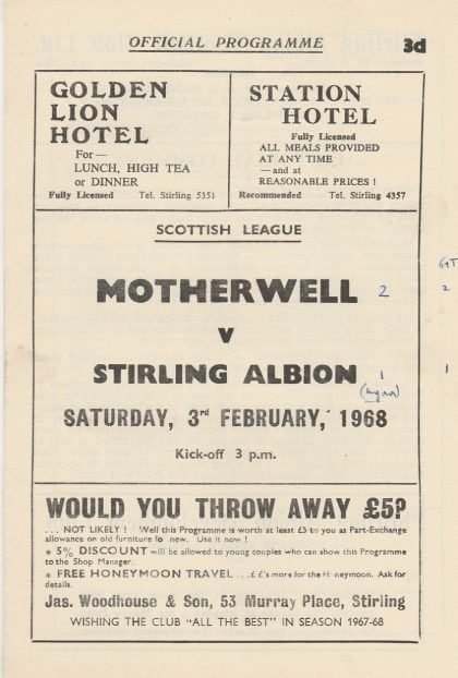 Stirling Albion v Motherwell  03-Feb-1968