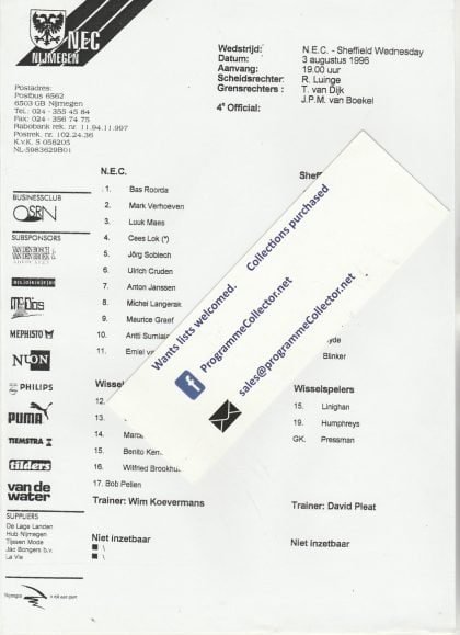 NEC Nijmegen v Sheffield Wednesday  03-Aug-1996