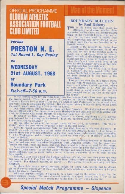 Oldham Athletic v Preston North End 21-Aug-1968