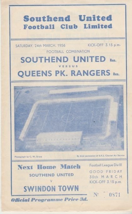 Southend United Reserves v Queens Park Rangers Reserves  24-Mar-1956