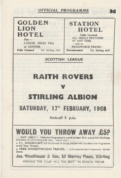 Stirling Albion v Raith Rovers  17-Feb-1968