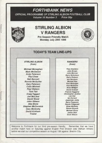 Stirling Albion v Glasgow Rangers 29-Jul-1996