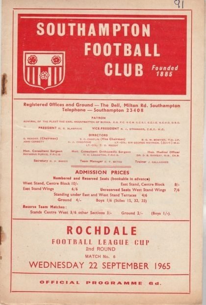 Southampton v Rochdale  22-Sep-1965