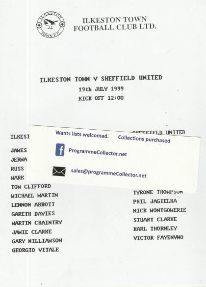 Ilkeston Town v Sheffield United  19-Jul-1999
