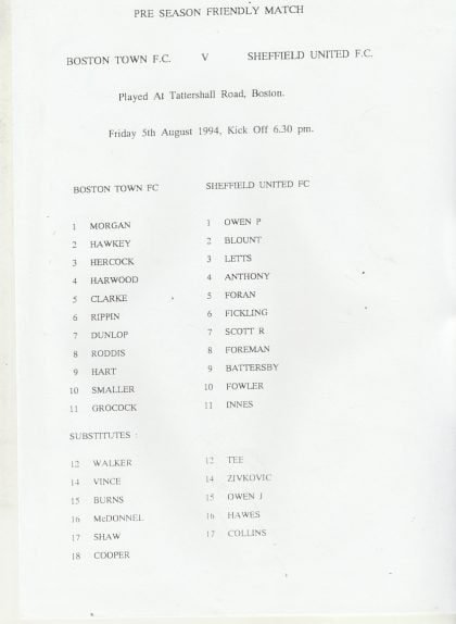 Boston Town v Sheffield United 05-Aug-1994