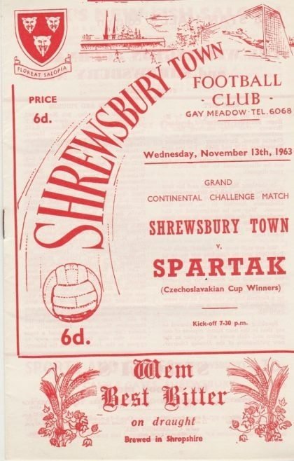 Shrewsbury Town v Spartak ZJS Brno  13-Nov-1963