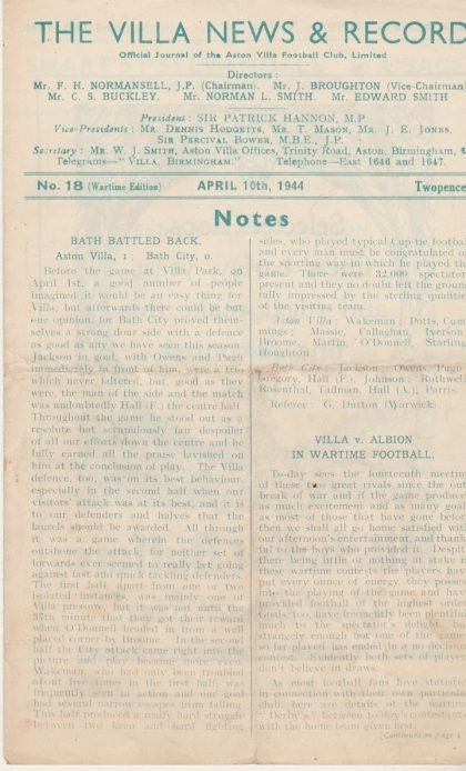 Aston Villa v West Bromwich Albion 10-Apr-1944