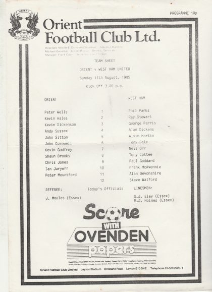Leyton Orient v West Ham United 11-Aug-1985