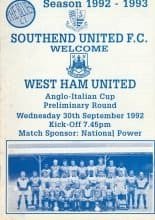 Southend United v West Ham United 30-Sep-1992