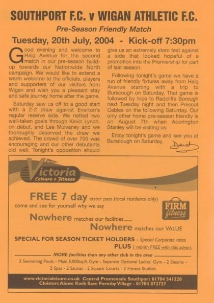 Southport v Wigan Athletic 20-Jul-2004