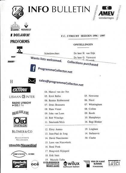 FC Utrecht v Sheffield Wednesday 1996-97