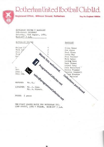 Rotherham United v Barnsley 16-Aug-1986