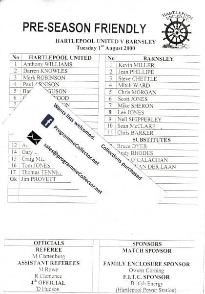 Hartlepool United v Barnsley 01-Aug-2000