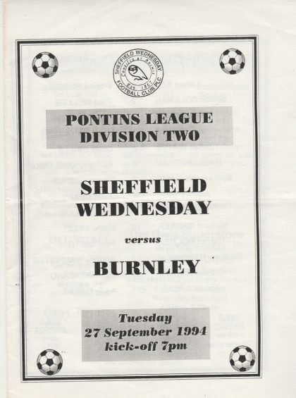 Sheffield Wednesday Reserves v Burnley Reserves 27-Sep-1994