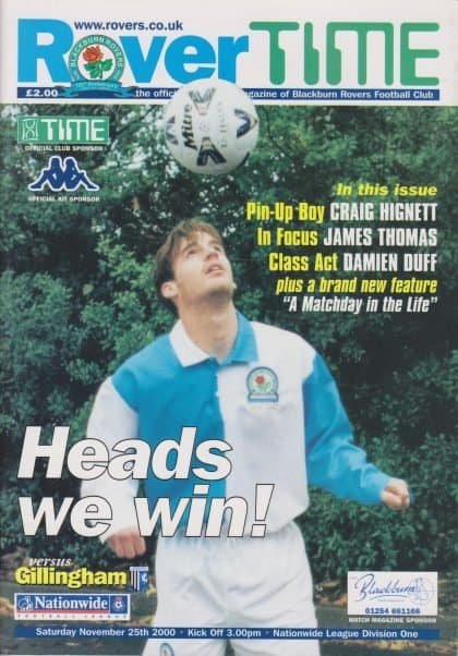 Blackburn Rovers v Gillingham 25-Nov-2000