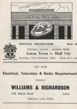 Luton Town v Hull City 29-Feb-1964