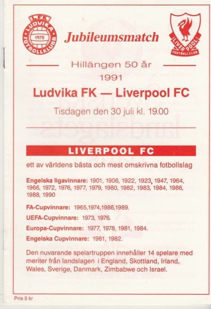 Ludvika FK v Liverpool 30-Jul-1991