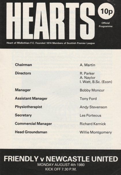 Heart of Midlothian v Newcastle United 04-Aug-1980