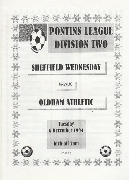 Sheffield Wednesday Reserves v Oldham Athletic Reserves  06-Dec-1994
