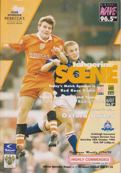 Blackpool v Oxford United  28-Oct-1995