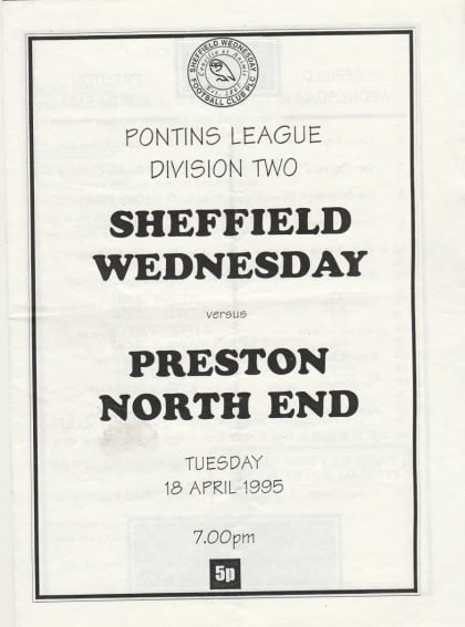 Sheffield Wednesday Reserves v Preston North End Reserves 18-Apr-1995