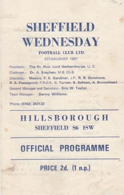 Sheffield Wednesday Reserves v Preston North End Reserves 1970-71