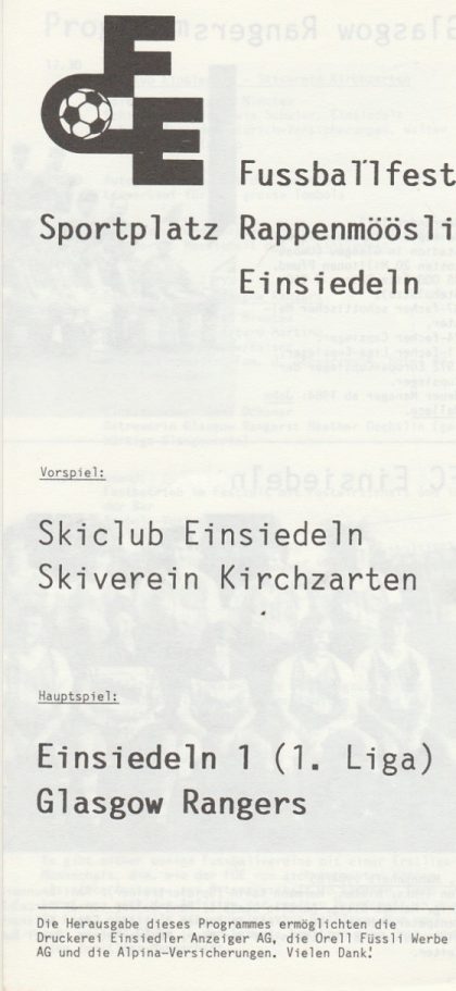 Einsiedeln v Glasgow Rangers  28-Jul-1984