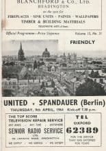 Oxford United v Spandaur (Berlin)  09-Apr-1964