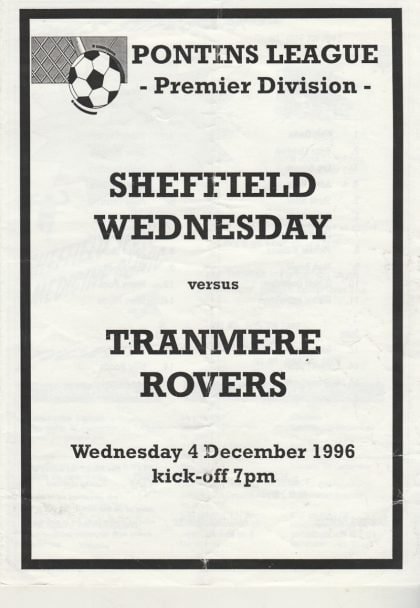 Sheffield Wednesday Reserves v Tranmere Rovers Reserves 04-Dec-1996