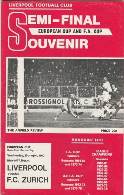 Liverpool v FC Zurich 20-Apr-1977