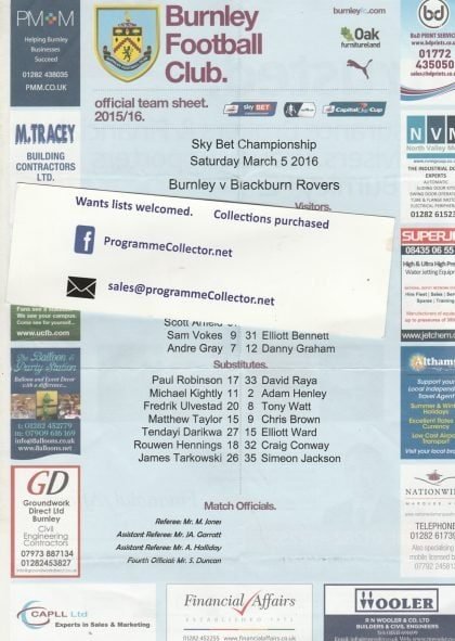 Burnley v Blackburn Rovers  05-Mar-2016