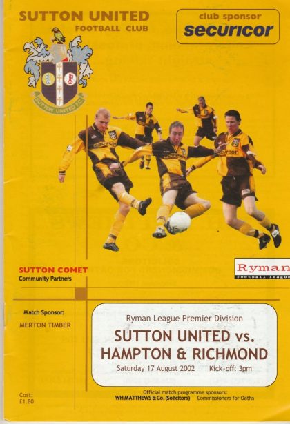 Sutton United v Hampton & Richmond Borough  17-Aug-2002