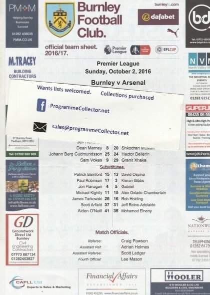 Burnley v Arsenal 02-Oct-2016