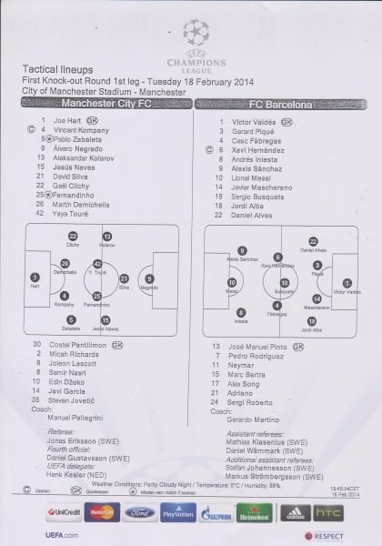 Manchester City v Barcelona   18-Feb-2014