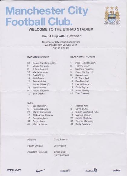 Manchester City v Blackburn Rovers   15-Jan-2014