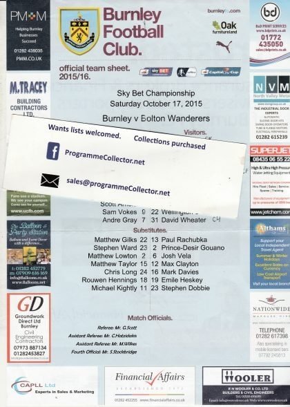 Burnley v Bolton Wanderers  17-Oct-2015