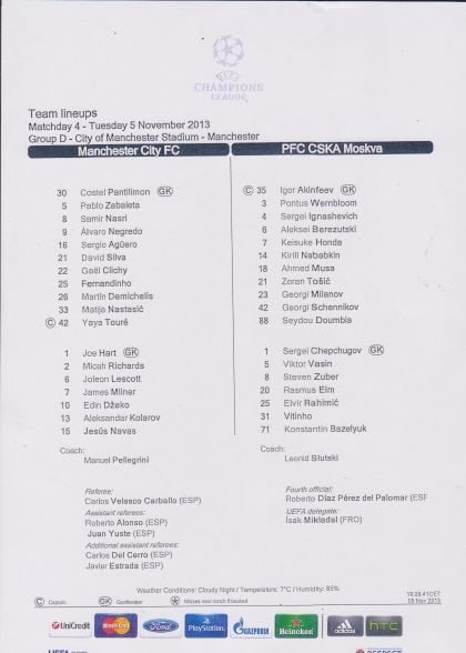 Manchester City v CSKA Moscow  05-Nov-2013