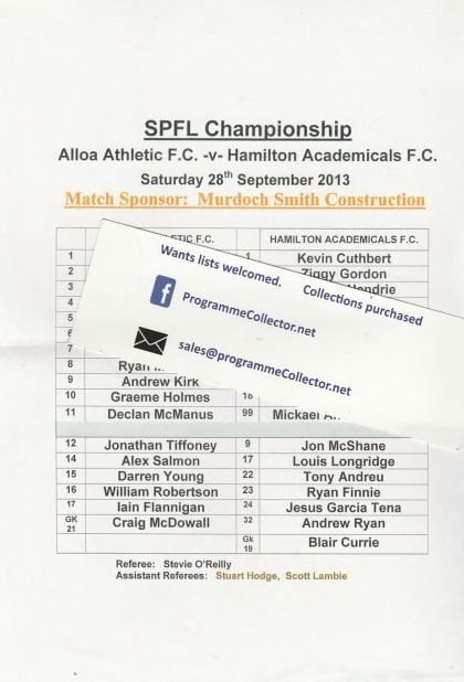Alloa Athletic v Hamilton Academicals  28-Sep-2013